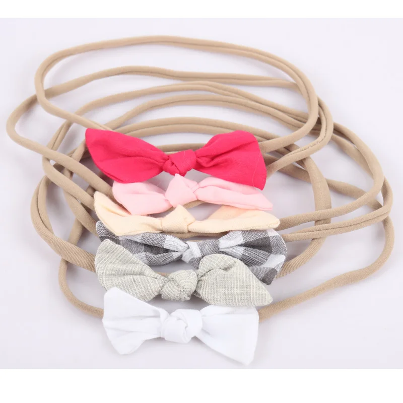 6 шт./компл. модные одноцветные ткани Hairbow нейлон волос резинки для волос для маленьких девочек; эластичные мягкие повязка на голову ручной работы женские аксессуары для волос