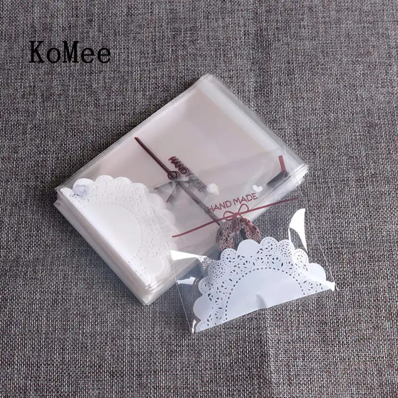 white handmade 7x7+ 3 см 100 шт пластиковые прозрачные целлофановые ювелирные изделия конфеты печенья мешок самостоятельно клейкий мешочек свадебный подарок ожерелье Упаковка Сумки - Цвет: white handmade