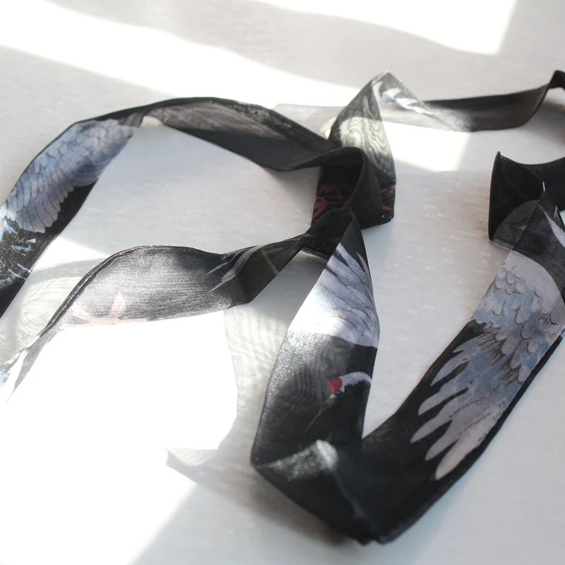 Black crane Xianhe коллекция шифон кран Hanfu повязка для волос древний ветер головной убор сказочная лента - Цвет: Black crane