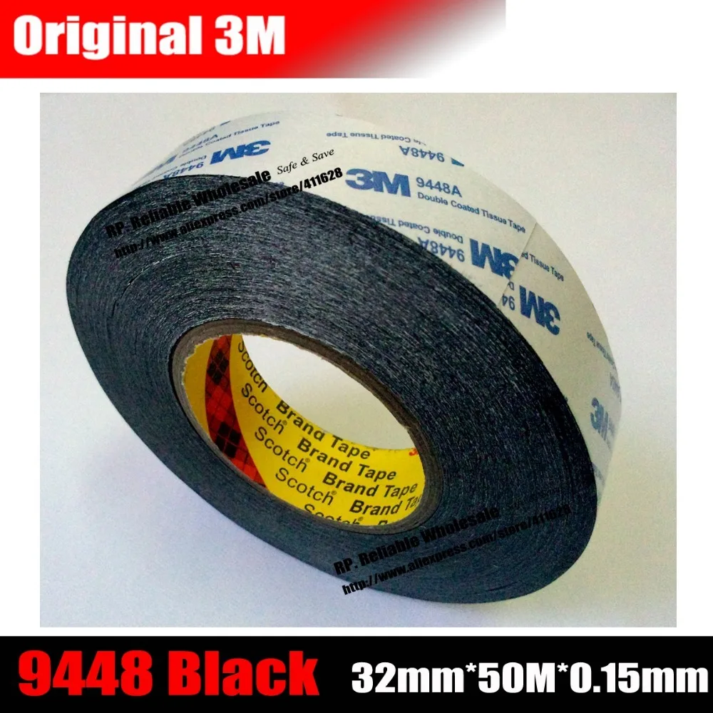 

(32mm*50M*0.15mm) Double Adhesive Black Sticker Replace for Mobilephone/Mp5/GPS/Tablet TouchScreen Frame, Camera Lens, 3M 9448AB
