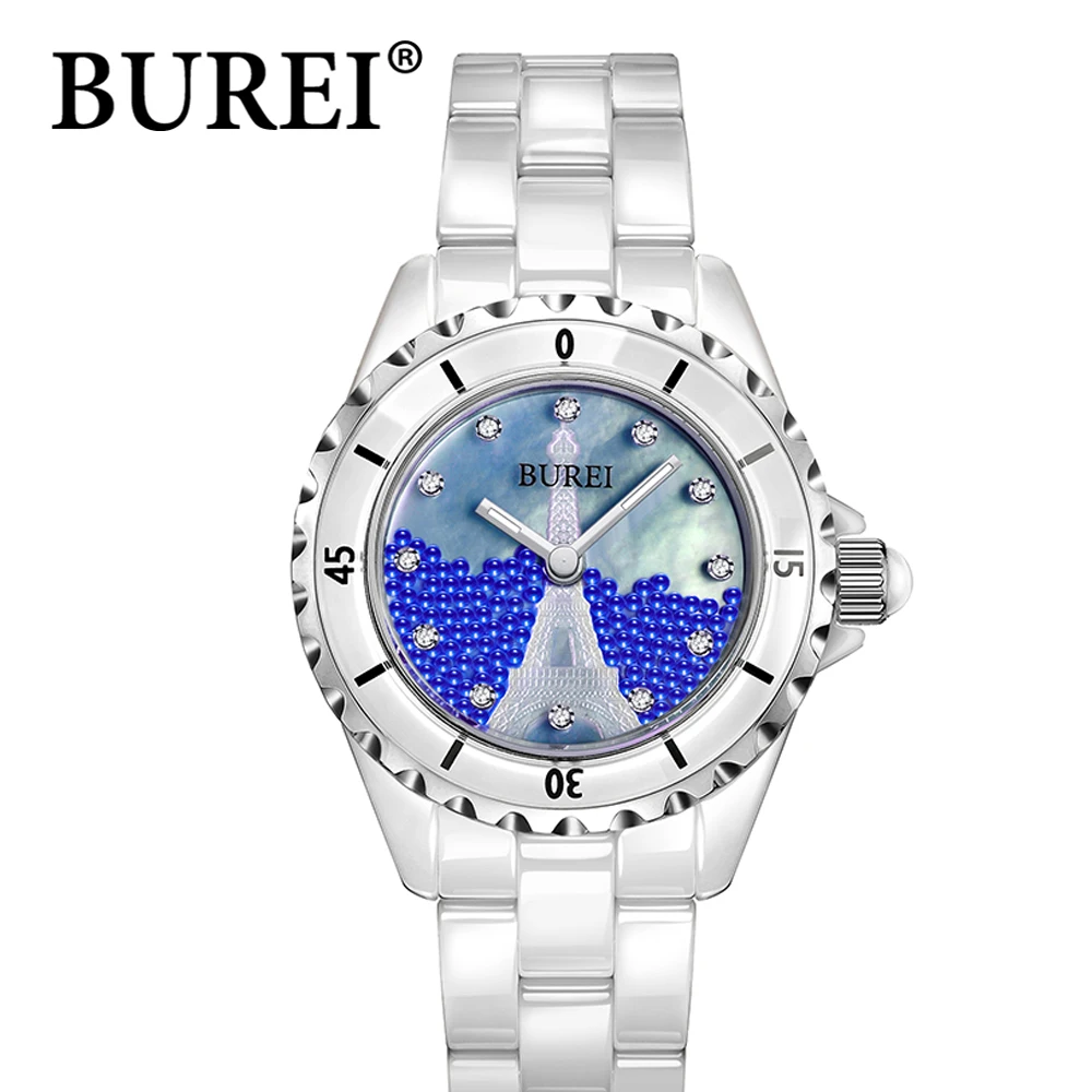 Burei мода японских кварцевые водонепроницаемый женщины керамические часы