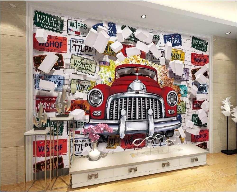 Пользовательские фотообои 3d обои винтажный автомобильный номерной знак картина