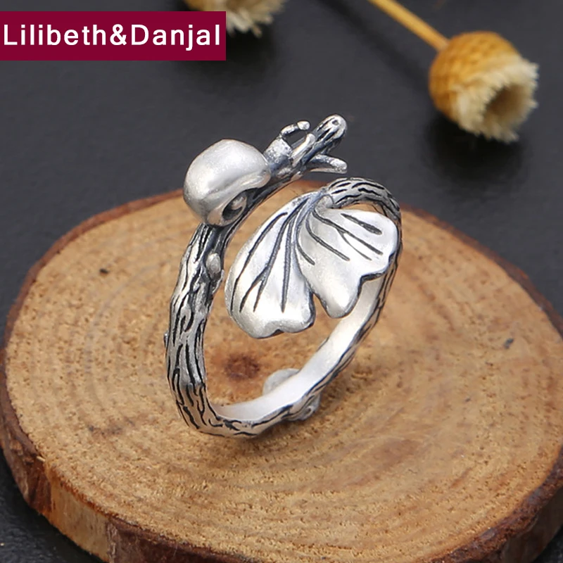 

Fashion Adjustable Ring 100% Real 925 Sterling Silver Jewelry Men Women Exquisite Ginkgo Biloba Snails Opening Ring 2021 R157