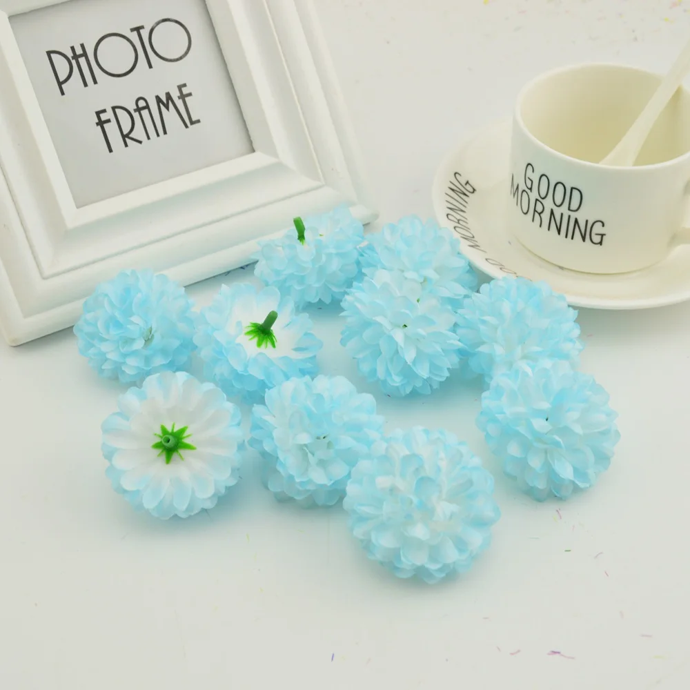 light blue 200 шт. Искусственные цветы дешевые 5 см шелка Хризантема heads Главная Свадебные украшения стены венок для сада сделать дверь поддельные - Цвет: light blue