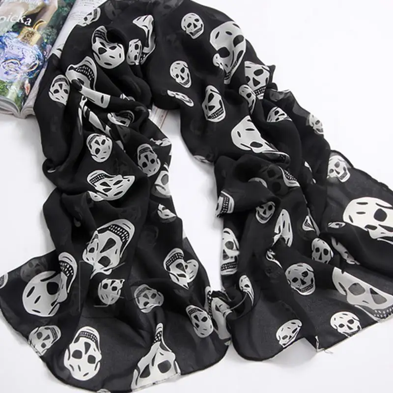 Новые Моды для Женщин Череп Шарфы Шали Бренд Шифон Дамы Уникальные Девушки