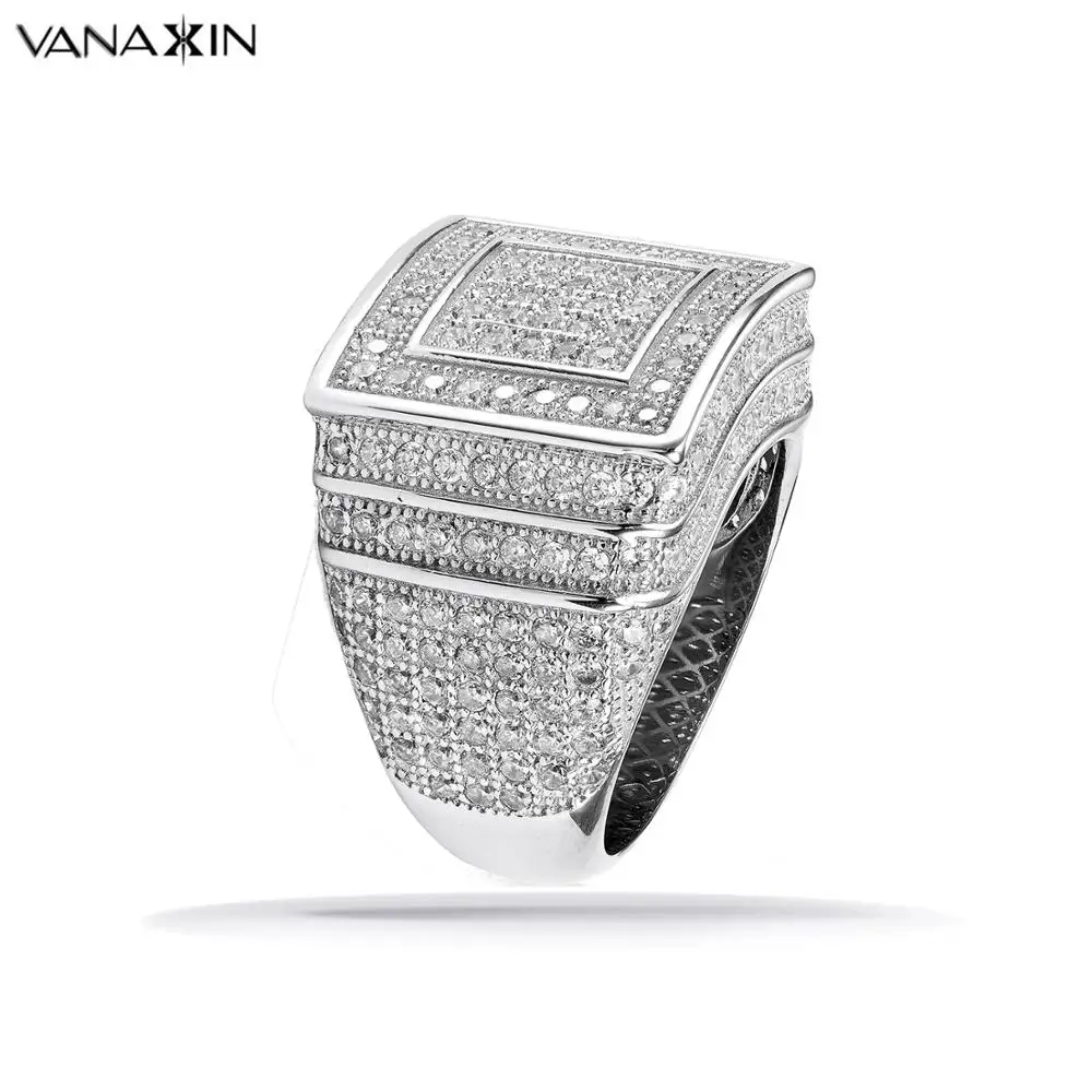Высокое качество 925 серебряные кольца для мужчин Bling CZ Большие панк полный