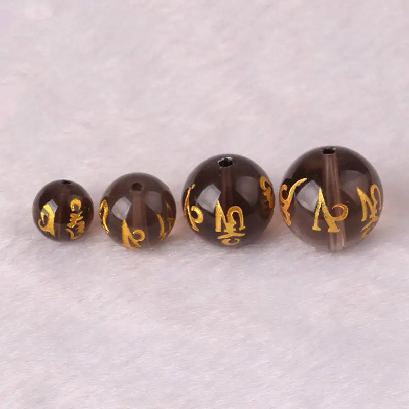 Тибетские бусины-мантры TSB0280, чайные хрустальные штампованные золотистые бусины-мантры 6/8/10/12 мм, 10 бусин в партии, ОМ МАНИ PAD ME HUM