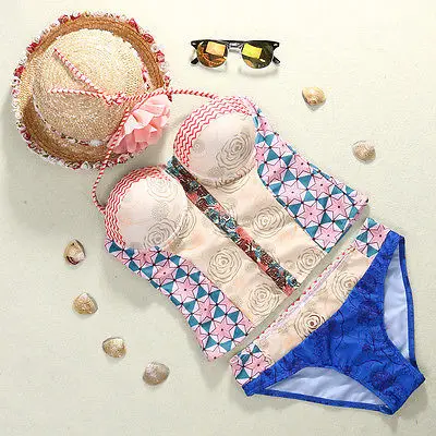 Sexy Women Vintage Floral Print Bikini Set Swimsuit Summer Bathing Suit Bandage Swimwear UK Size6-12 | Женская одежда