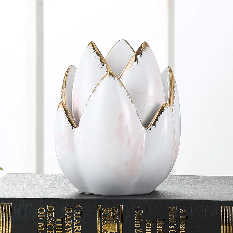 Pink Подсвечник золотой ход керамический Мраморный подсвечник розовый Лотос подсвечник палочки аксессуар маленький подсвечник домашний декор - Цвет: Pink