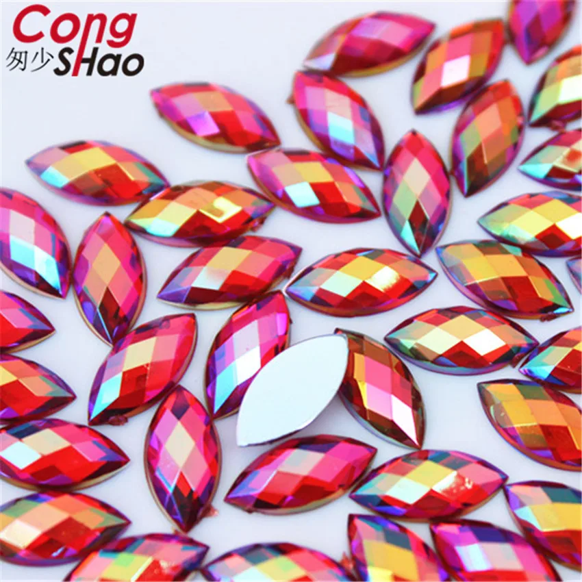 Цветные акриловые стразы Cong Shao 7*15 мм AB с плоской задней стороной 300 шт. камни и