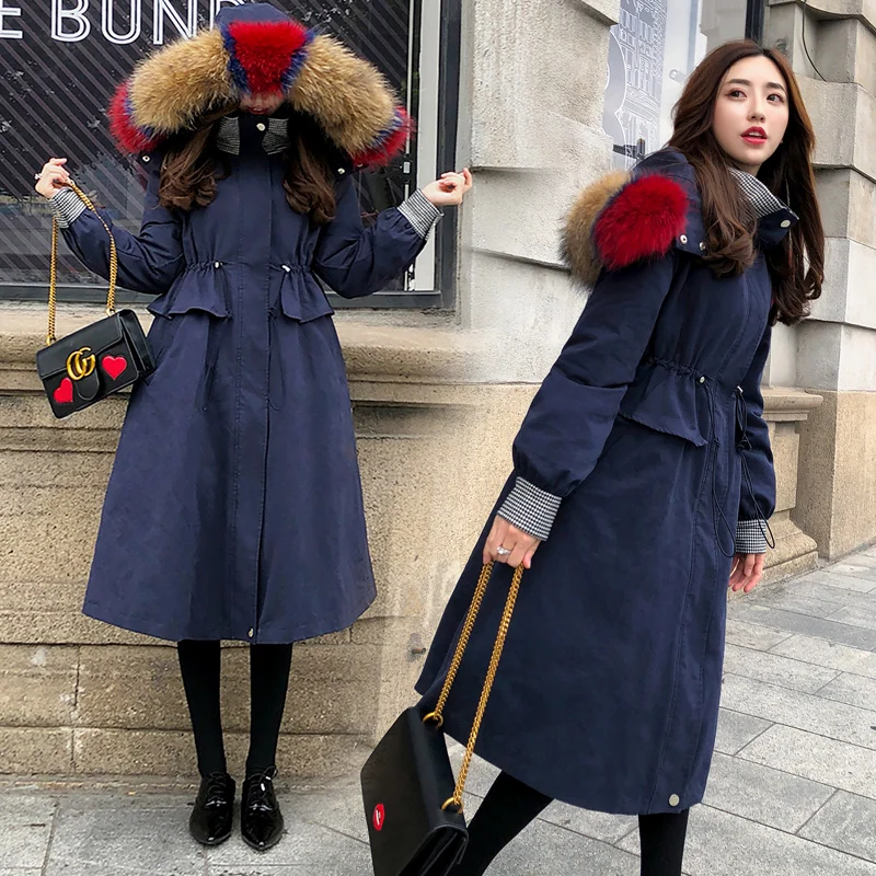 Colorful large raccoon dog fur collar thick winter down coats women slim waist white duck jackets 2018 autumn MOVAU0167 | Женская одежда