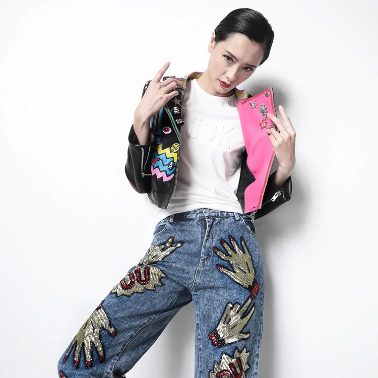 Классические женские Байкерские Куртки из искусственной кожи с принтом | Женская