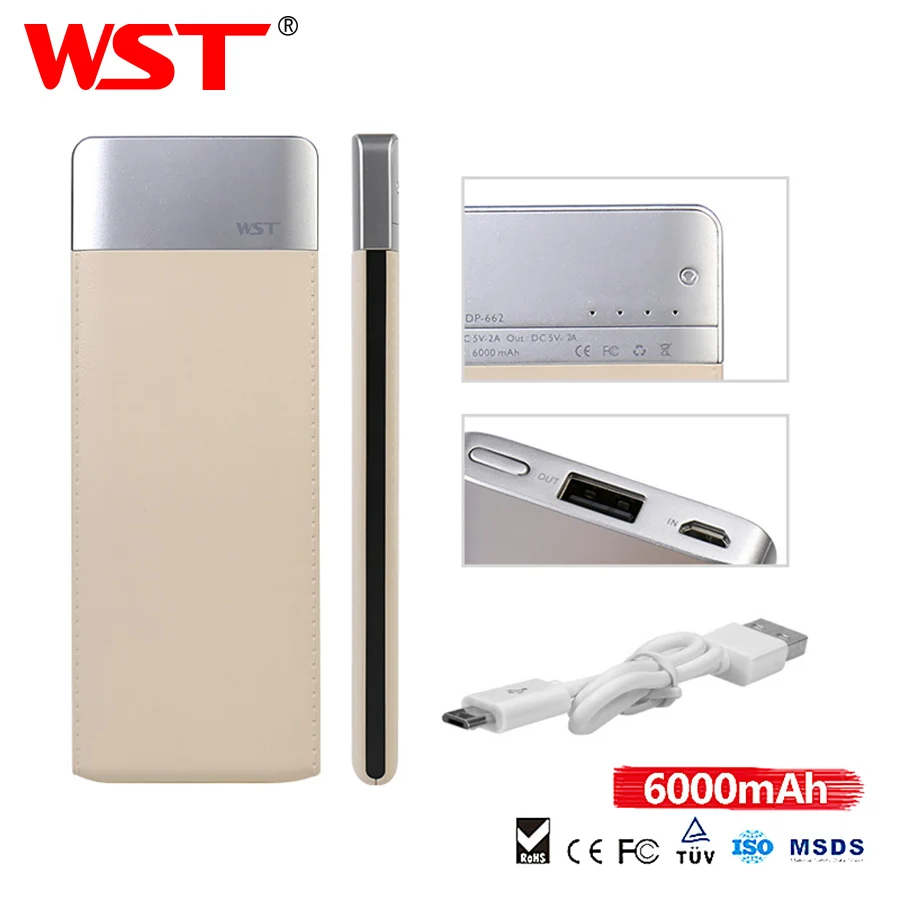 WST Slim Real 6000 мАч Внешний аккумулятор повербанк мобильный внешний Powerbank для Xiaomi Samsung