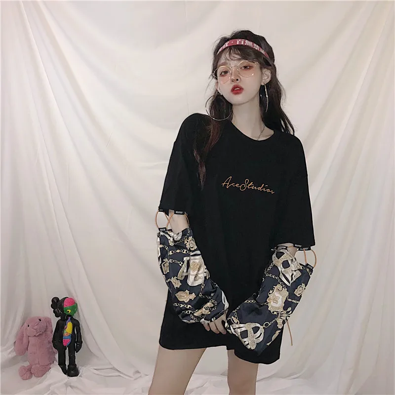 Новинка 2019 Футболка Harajuku Ulzzang шифоновая Свободная Толстовка большого размера с