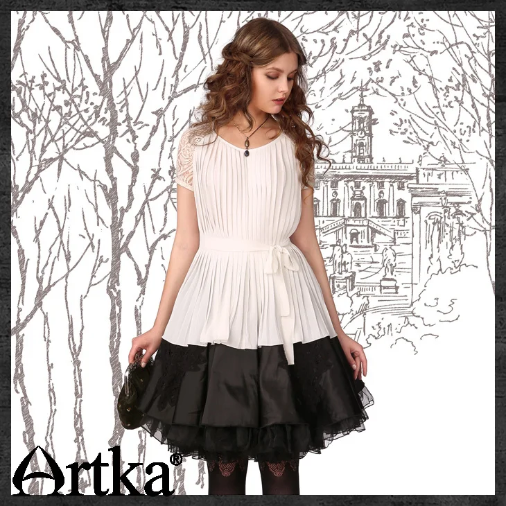 Artka ретро женская летняя одежда круглым воротником с коротким рукавом