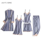 Пижамный комплект JULY'S SONG из 5 предметов, Сексуальная кружевная атласная одежда для сна, женская модная Пижама на лето и весну, халат для сна