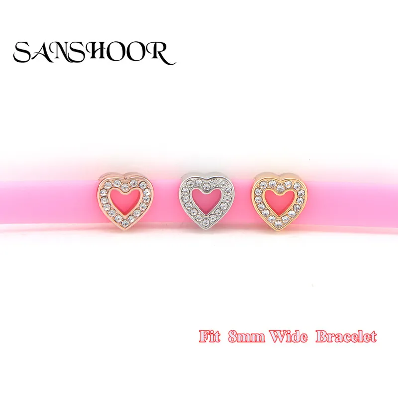 Украшение SANSHOOR с кристаллами в виде вырезанного сердца, подходит для кожаных браслетов шириной 8 мм, для малышей/женщин.