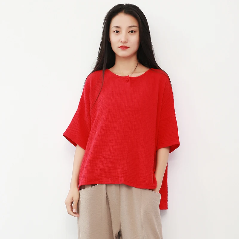 Женские футболки с круглым вырезом Johnature хлопковые мягкие винтажные однотонные