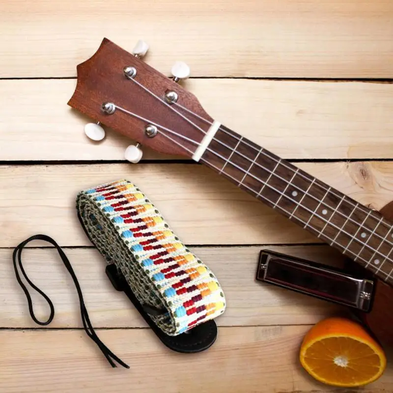 

Adjustable Guitar Ukulele Strap Rainbow Webbing Belt with PU Leather Ends Acoustic Electric Guitar Instrument Parts