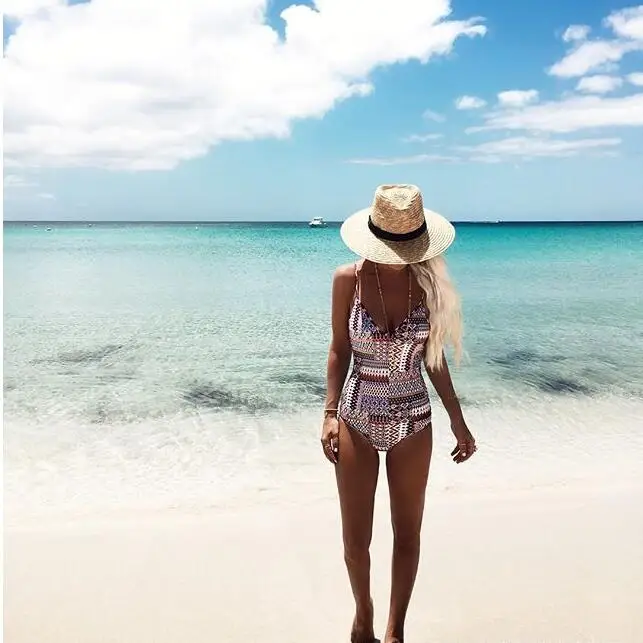 ZMTREE ретро купальники с принтом Женский цельный купальник винтажный пляжный