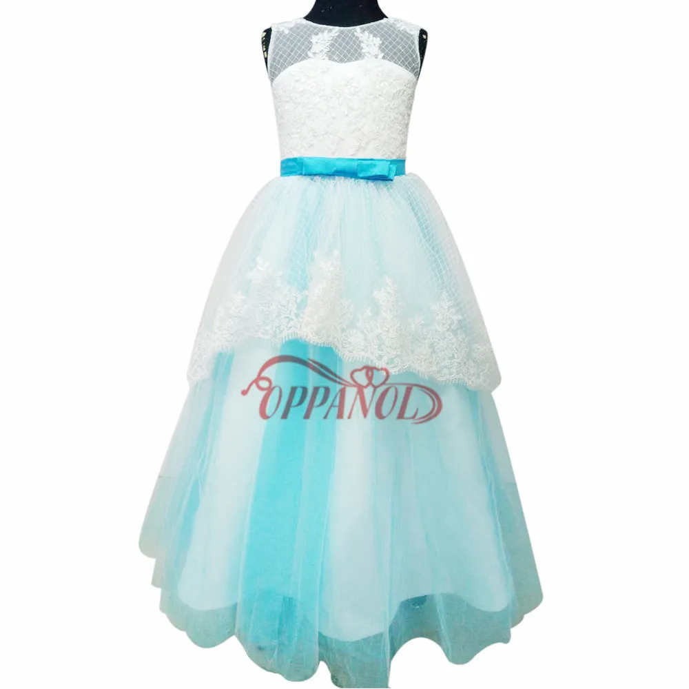 Высокое качество Кружева Аппликации Платье принцессы для девочек с цветочным