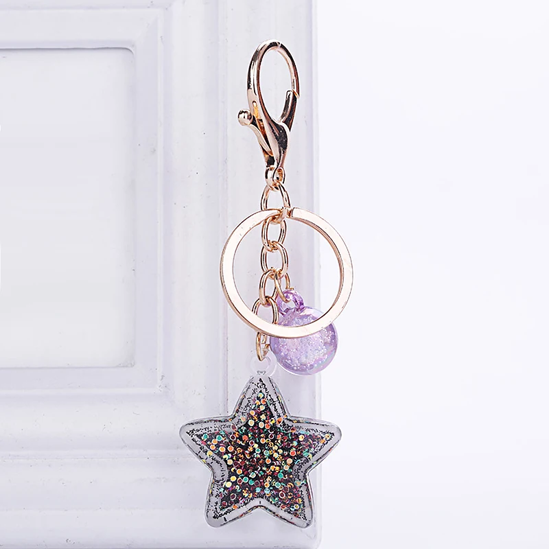 Fashion Five-Pointed Star Acrylic Move Sequin Pentagram Keychain Girl Backpack Pendant Key Ring Girlfriend Couple Gift | Украшения и