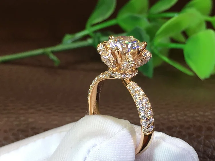 2 карат 18K розовое золото Moissanite бриллиантовое кольцо роза цветок Роскошная корона