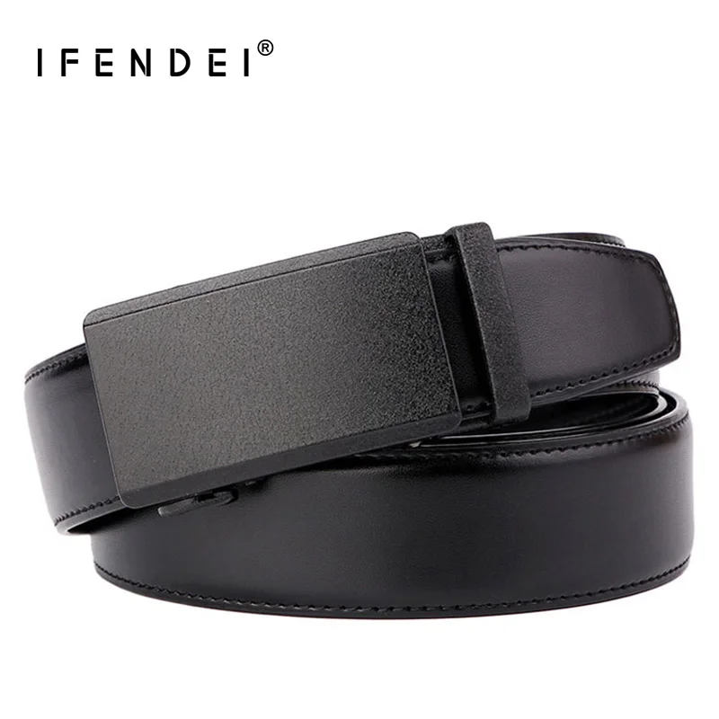 IFENDEI Leather Men's Belt Buckle Belts For Trousers Formals Man Business Black Automatic Strap 130cm |