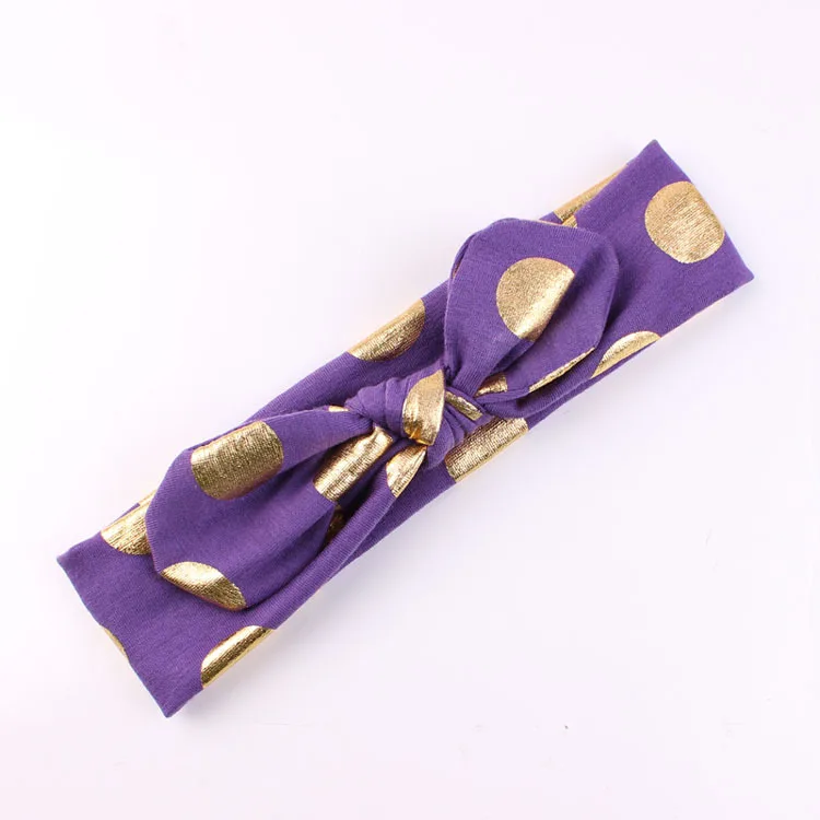 Повязка на голову в горошек для девочек теплая хлопковая ткань с бантом