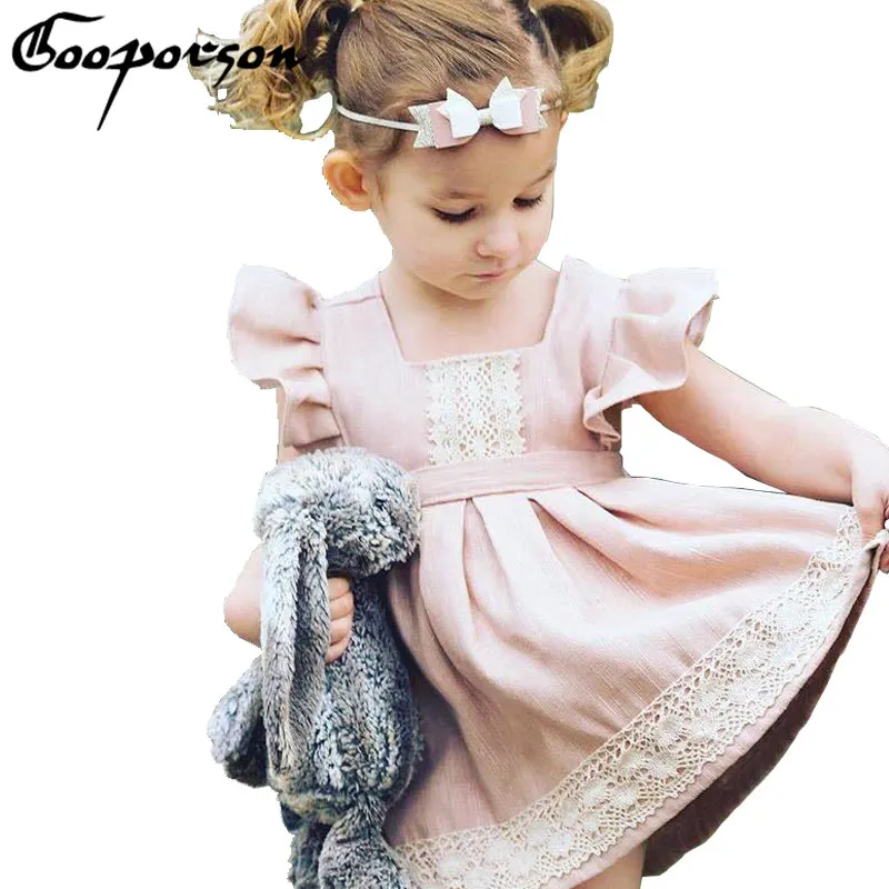 Платье принцессы для маленьких девочек розовое модное платье детское летнее с