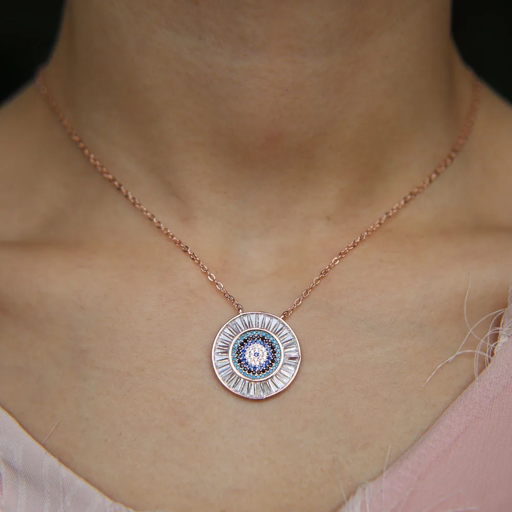 Круглое ожерелье с фианитом AAA Очаровательное симпатичное со Злым Глазом цвета