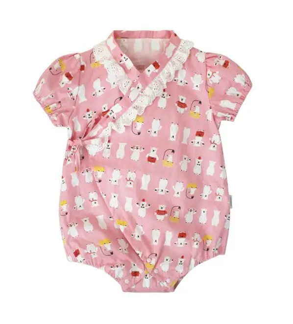 Pink bear Кимоно детская одежда в японском стиле детская одежда для девочек Комбинезон Ретро Халат Форма одежда Пижама для младенцев цветочный костюм - Цвет: Pink bear