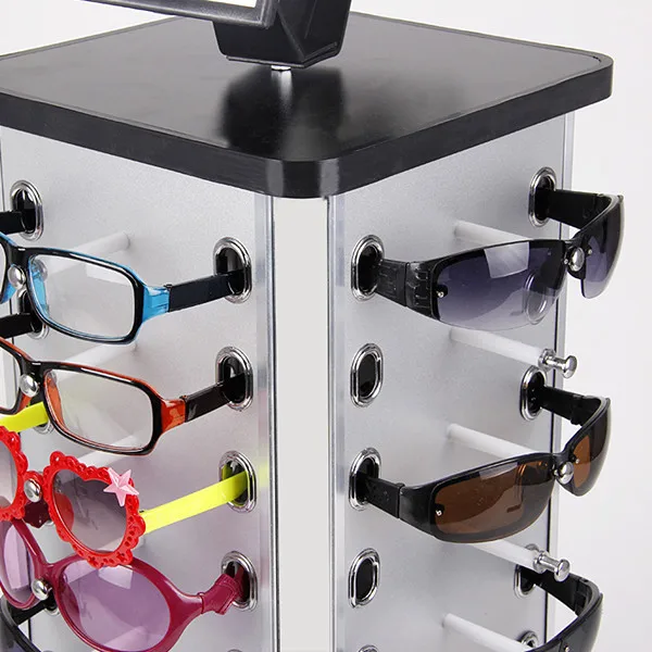 

Aluminum Plastic Board Eyeglass Sunglasses Display Holder Rack Stand Turnable Each Distance 0.5 0.6cm with Mirror 2 Sets