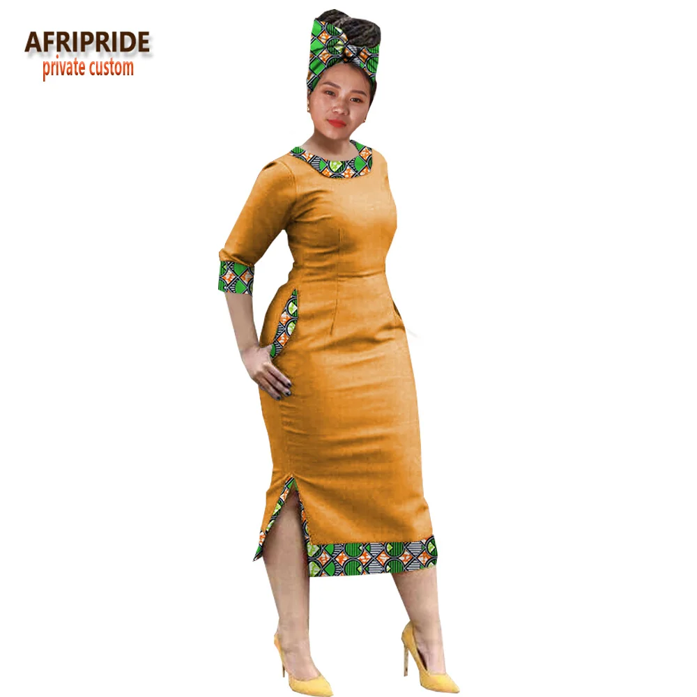 Традиционные африканские платья для женщин AFRIPRIDE Половина рукава до середины икры Длина женское Повседневное платье с шарфом A1825012 - Цвет: 245J