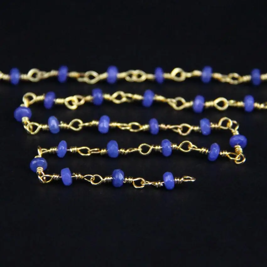 

2x4mm,Dark Blue Malaysia Jades Rosary Chain,Raw Jaspers Faceted Rondelle Metal Gold Chain,DIY Women Sweater Chain Crafts