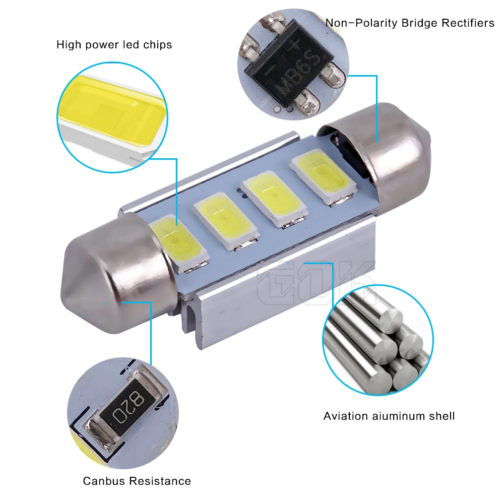 10 шт./лот festoon led Canbus smd безошибочные лампы 31 мм 36 39 42 5730 5630 Festoon 4SMD для интерьера