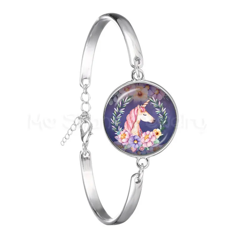 Единорог Kawaii лошадей 18 мм стеклянный браслет из кабошона Jewely подарок для детей