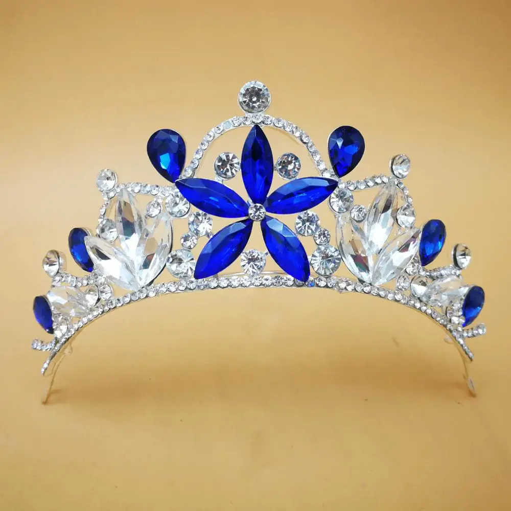 Style 2 Silver Blue Роскошная темно-синяя кристальная свадебная тиара Корона для женщин диадема на выпускной вечер украшения для волос Свадебные невесты украшения для волос аксессуары - Окраска металла: Style 2 Silver Blue