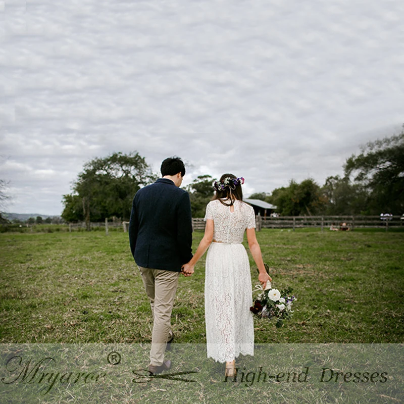 Mryarce Короткое свадебное платье из двух частей кружевной лиф бохо с коротким