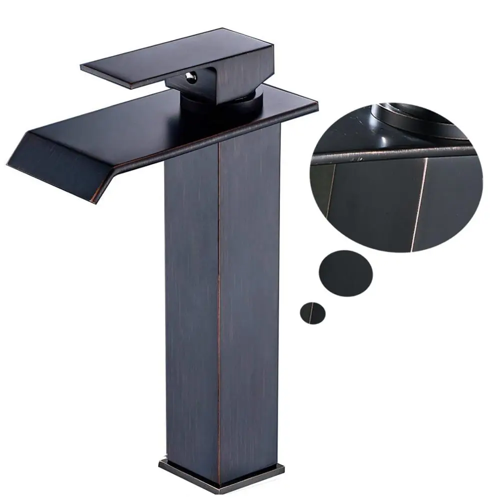 ORB Black Bronze C Хромированный смеситель для ванной комнаты, кран на бортике, латунный кран для раковины, водопад, санузел, смеситель для раковины, кран на бортике, кран для горячей и холодной воды - Цвет: ORB Black Bronze C