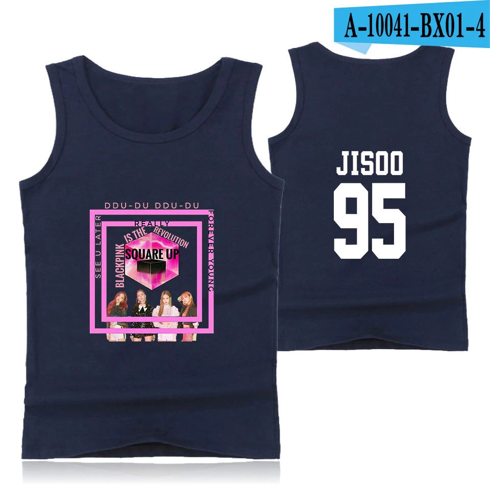 navy blue Корейский Черный Розовый член Jisoo поп печати домашняя одежда модный топ на бретелях Женская мода Повседневная без рукавов жилет одежда - Цвет: navy blue
