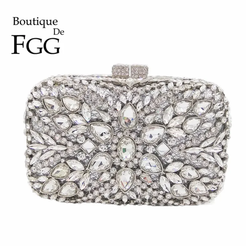 Светская выдалбливают Мини minaudiere Для женщин Серебряный Кристалл Вечерние сумки