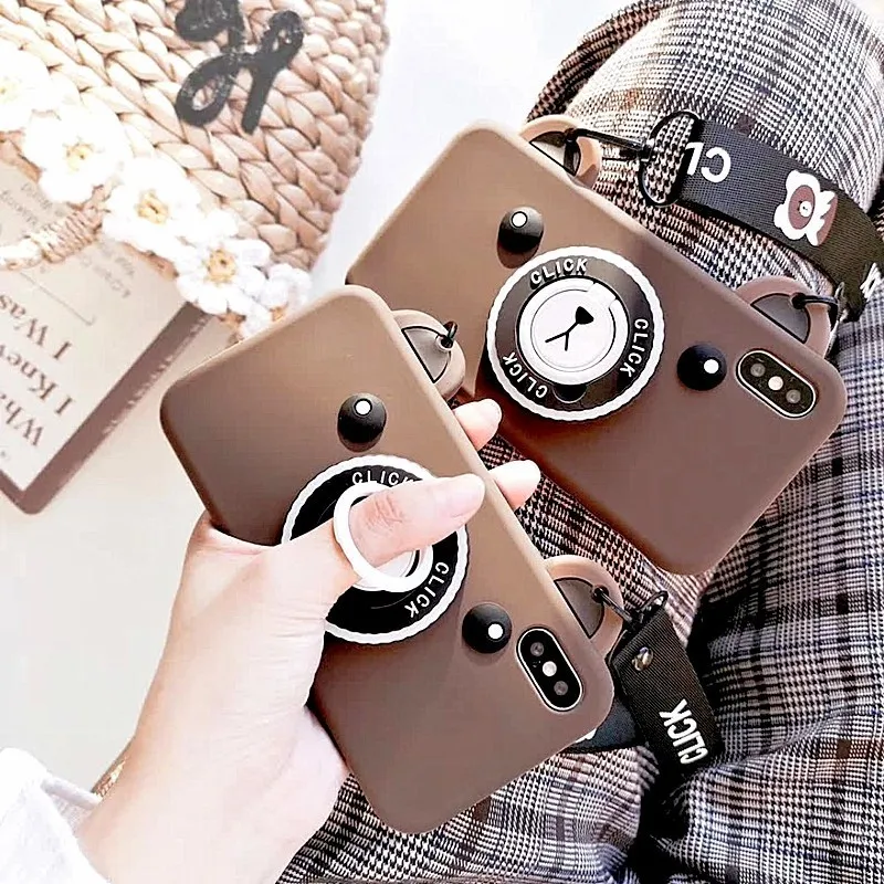 Bear Camera Pattern Phone Case For iPhone 8 plus X XR XS Max 6 6s 7 Plus Cute Retro Soft silicone with Lanyard Bracket |