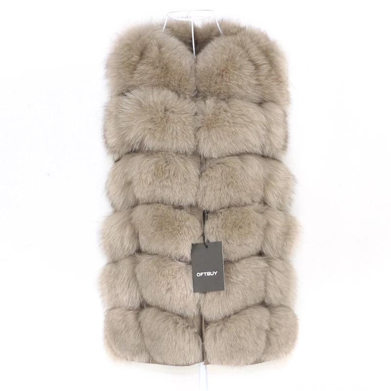beige 70cm OFTBUY Весна с натуральным кроличьим мехом жилет из настоящего меха лисы Для женщин без рукавов зимняя куртка жилет из натурального меха пальто утепленная плотная Детская жилетка теплая уличная одежда - Цвет: beige 70cm