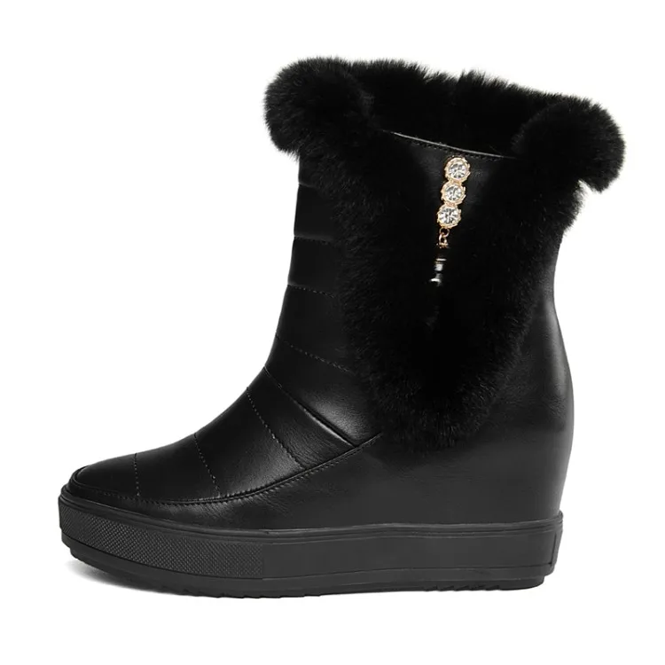 MLJUESE/2018 женские ботинки с кроличьим мехом на танкетке визуально увеличивающие