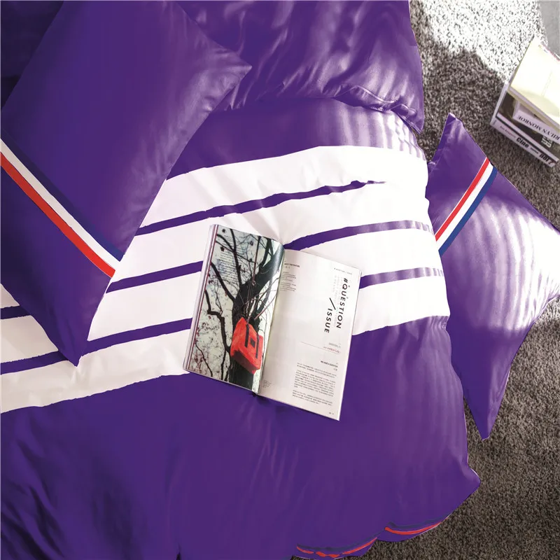 Домашний текстиль фиолетовый цвет полоса свежей Стиль Queen Размеры Постельное