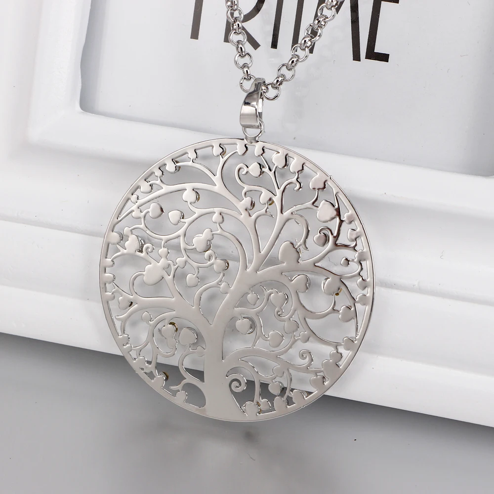 Женское Ожерелье с кулоном Древо жизни длинная цепочка серебристого цвета