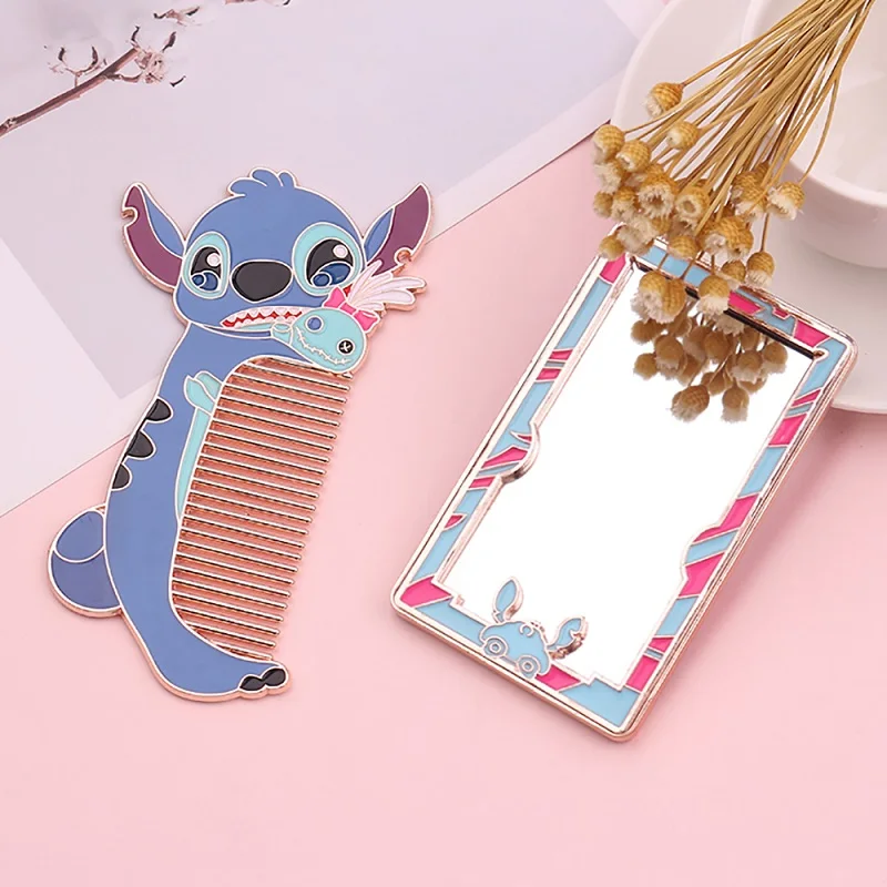 Kawaii аниме Лило и Стич макияж зеркало гребень мультфильм косметическое зеркало компактный карманный инструмент для красоты Металлический Гребень как подарок - Цвет: comb mirror