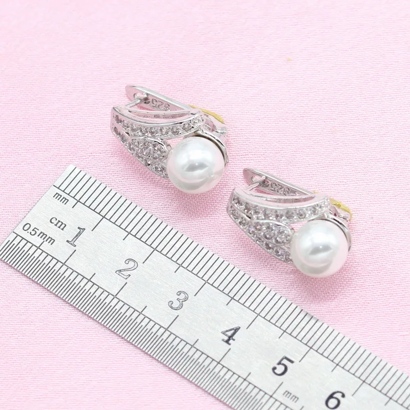 White Freshwater 925 Silver Bridal Jewelry Sets for Women Earrings Bracelet Necklace Pendant Ring Birthday Gift Box