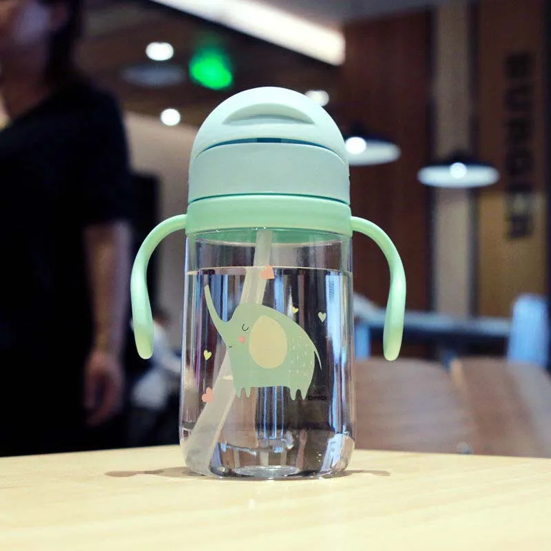 Hot 420ml Baby Learning Drinking Water Bottles Feeding Sippy Cup With Handles snd Strap Newborns Kids Cute Cartoon Leakproof Cup